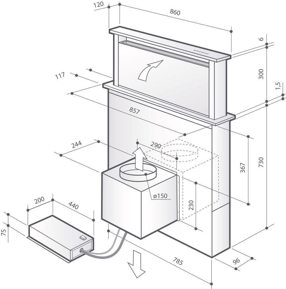 Obrázek ODSAVAČ VÝSUVNÝ Z PRACOVNÍ DESKY DHD7961B 86 cm