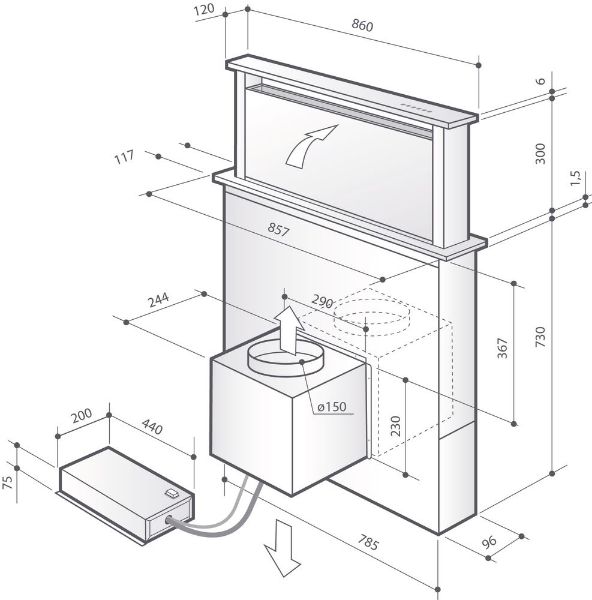 Obrázek ODSAVAČ VÝSUVNÝ Z PRACOVNÍ DESKY DHD7961B 86 cm