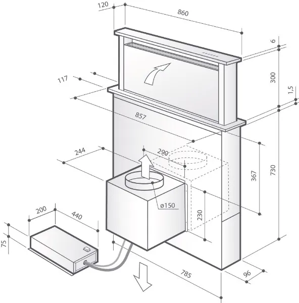 Obrázek ODSAVAČ VÝSUVNÝ Z PRACOVNÍ DESKY DHD7961B 86 cm
