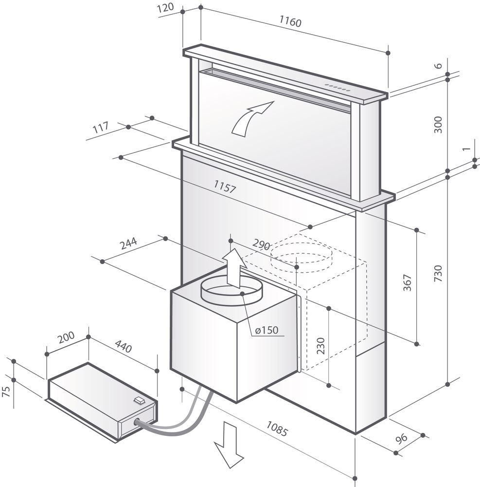 Obrázek ODSAVAČ VÝSUVNÝ Z PRACOVNÍ DESKY DHD7261B 120 cm