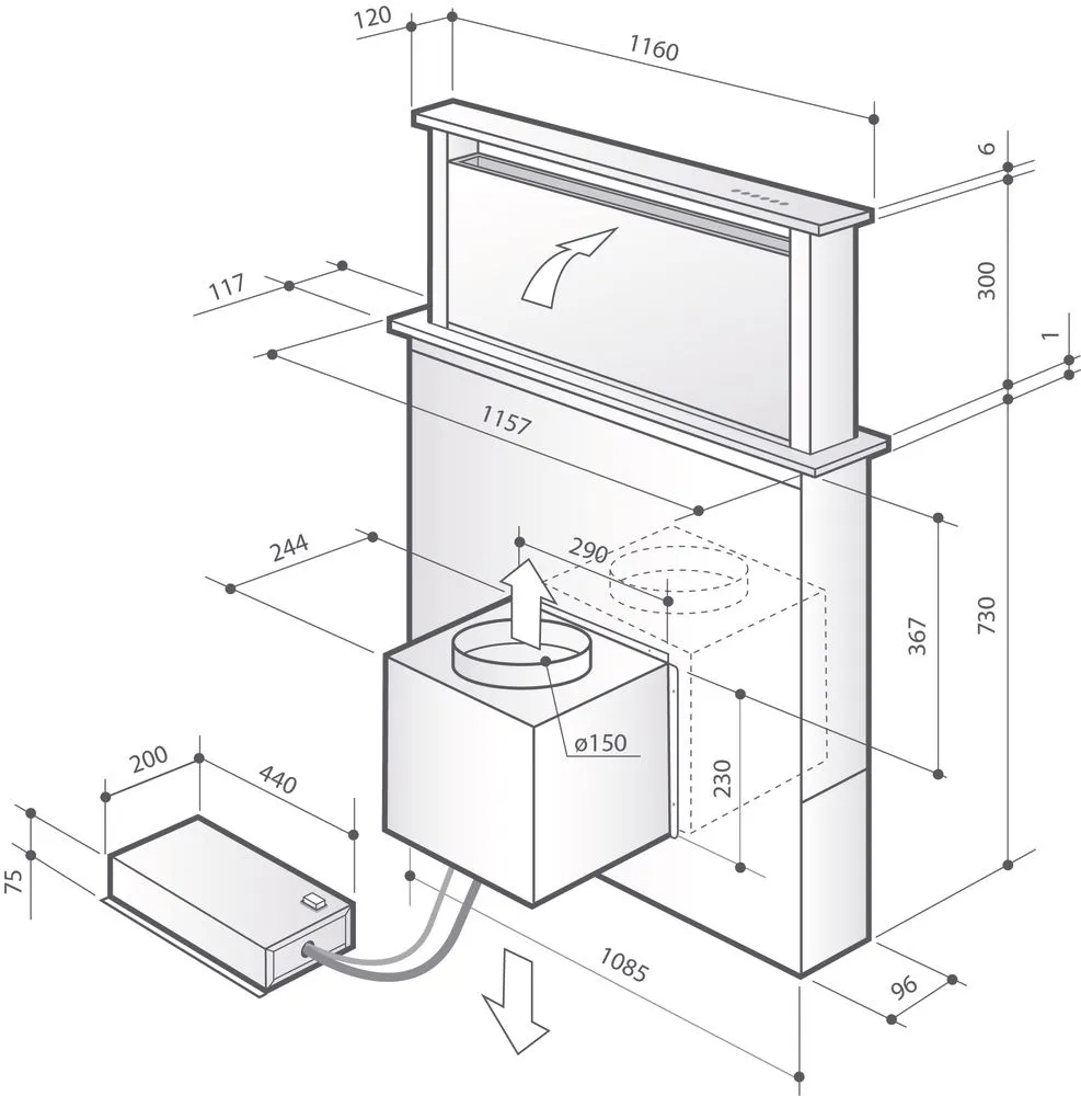 Obrázek ODSAVAČ VÝSUVNÝ Z PRACOVNÍ DESKY DHD7261B 120 cm