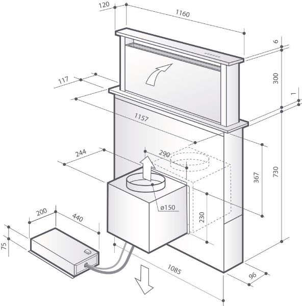 Obrázek ODSAVAČ VÝSUVNÝ Z PRACOVNÍ DESKY DHD7261B 120 cm