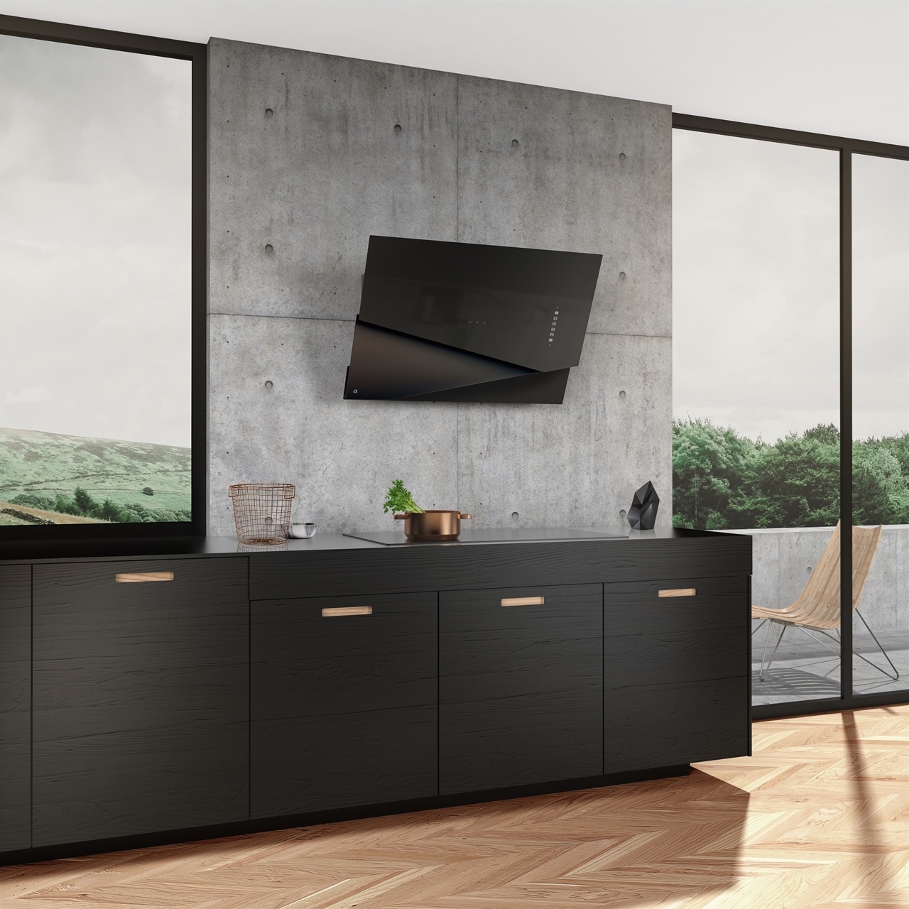 Obrázek Odsavač šikmý komínový Trio Black (CDP9001CC)