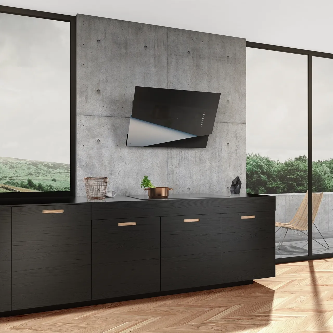 Obrázek Odsavač šikmý komínový Trio Black Inox (CDP9001CI)