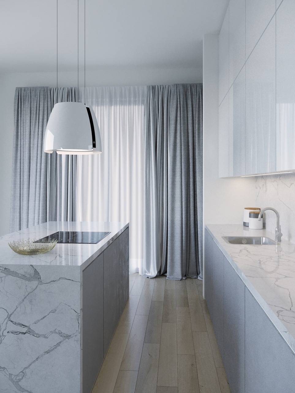 Obrázek Odsavač ostrůvkový Miss W Glossy White (CDW5001B)