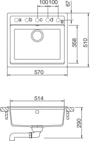 Schéma pro vestavbu dřezu MONO N-100 Magma