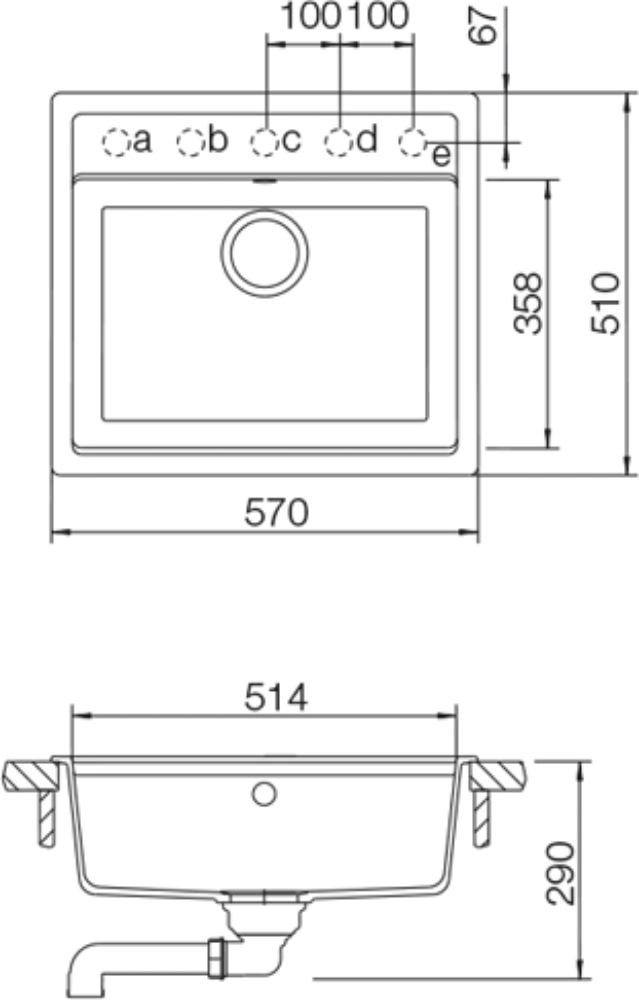 Schéma pro vestavbu dřezu MONO N-100 Magma