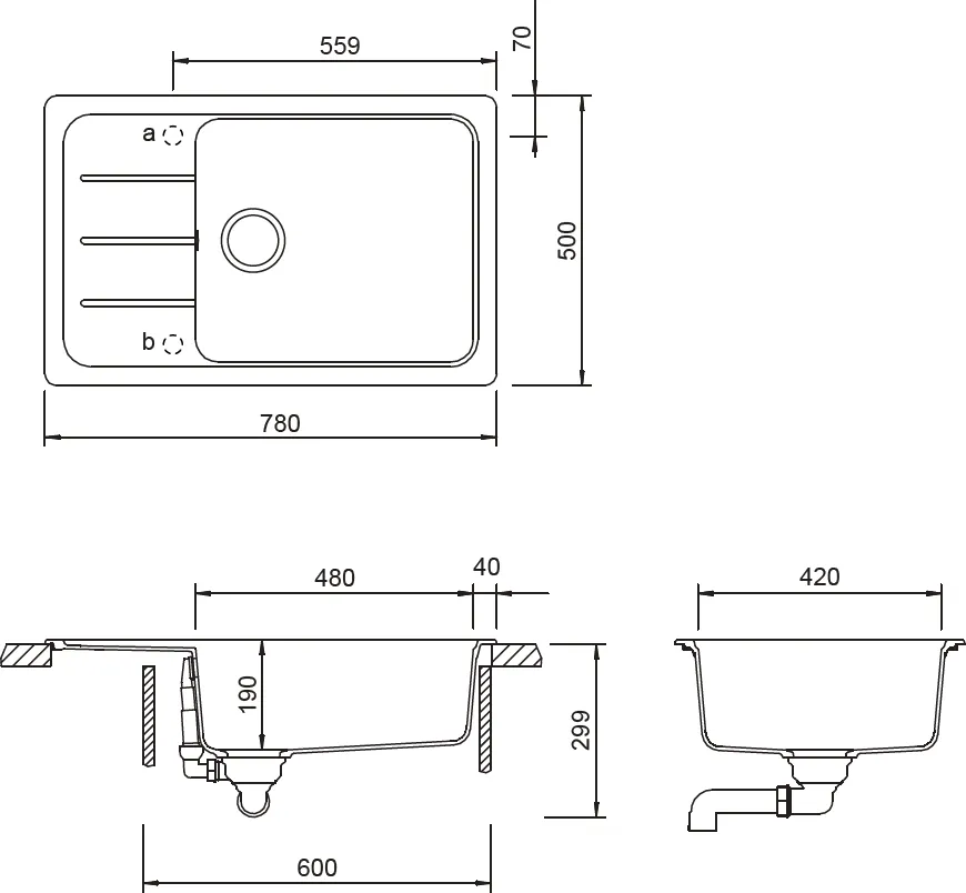 Obrázek Dřez FORMHAUS D-100LS NERO Horní uložení