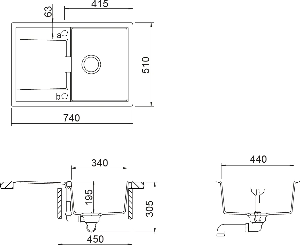 Obrázek Dřez MONO D-100S DUSK Horní uložení