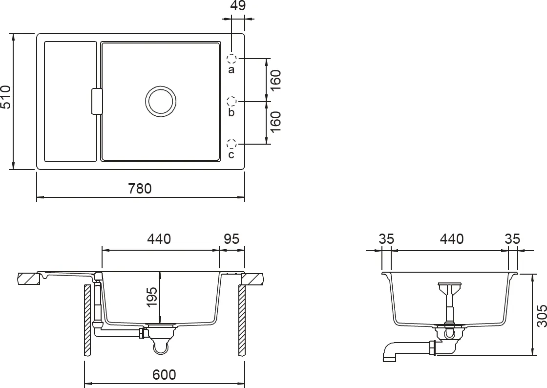 Obrázek Dřez MONO D-100XS DUSK Spodní uložení