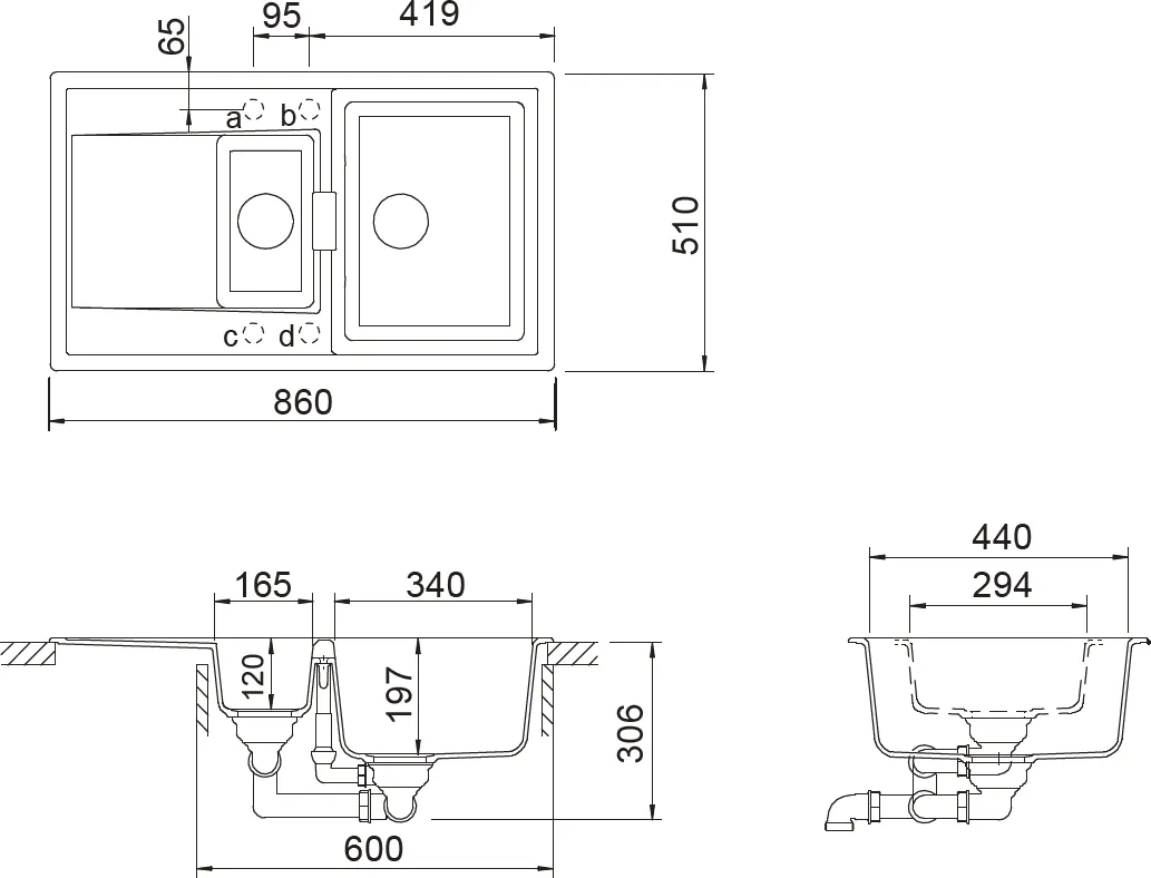 Obrázek Dřez MONO D-150 DUSK Horní uložení