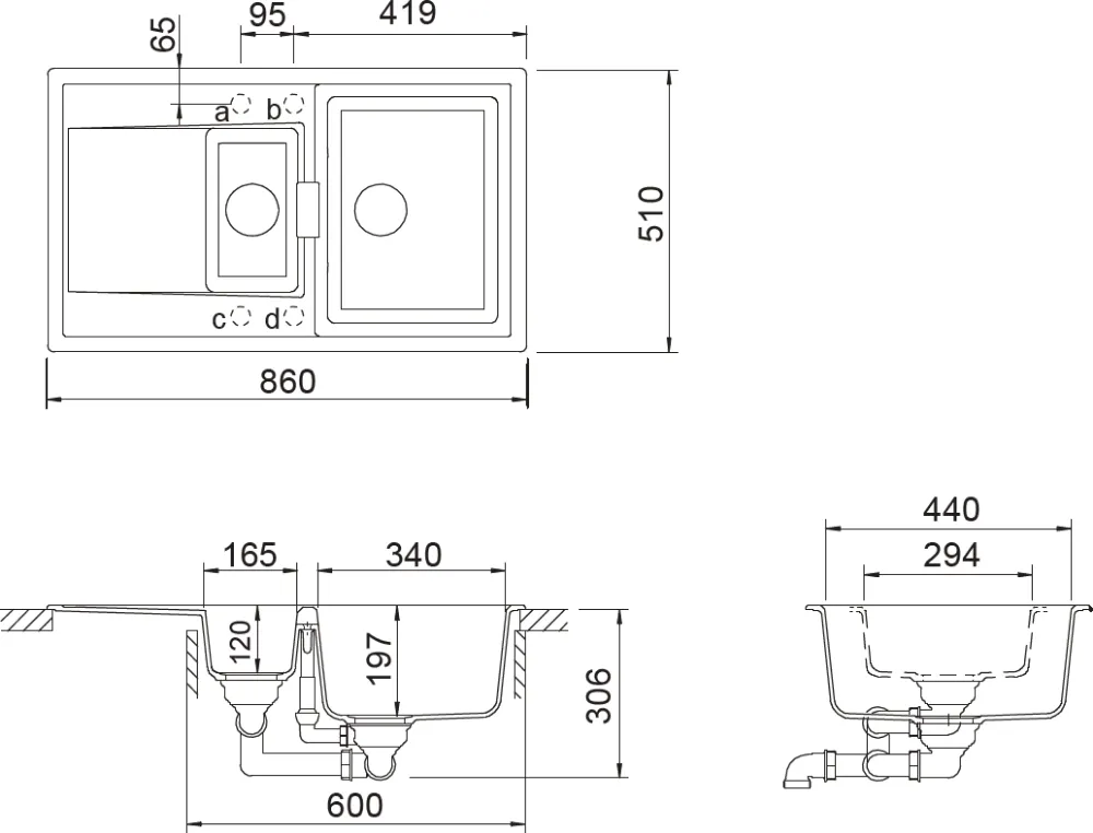 Obrázek Dřez MONO D-150 DUSK Horní uložení