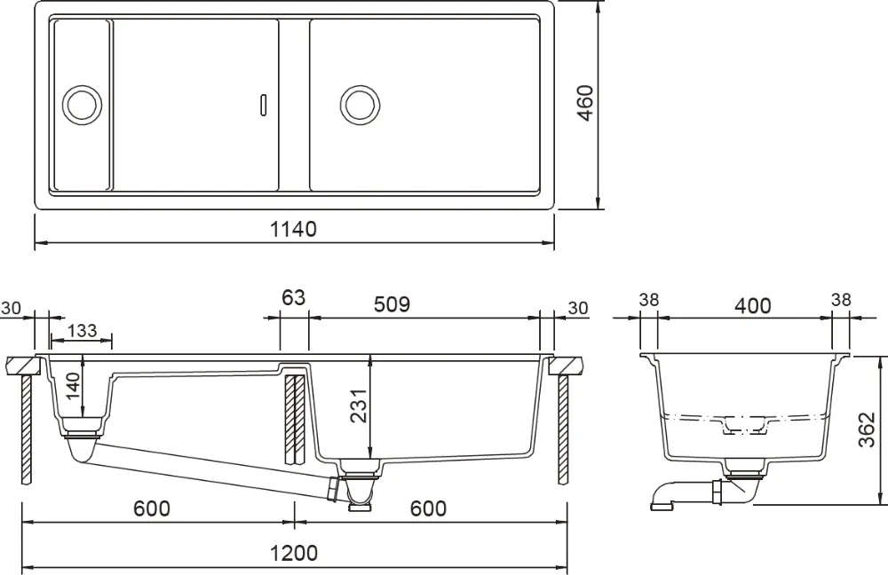 Obrázek Dřez PREPSTATION D-150 DAY Spodní uložení