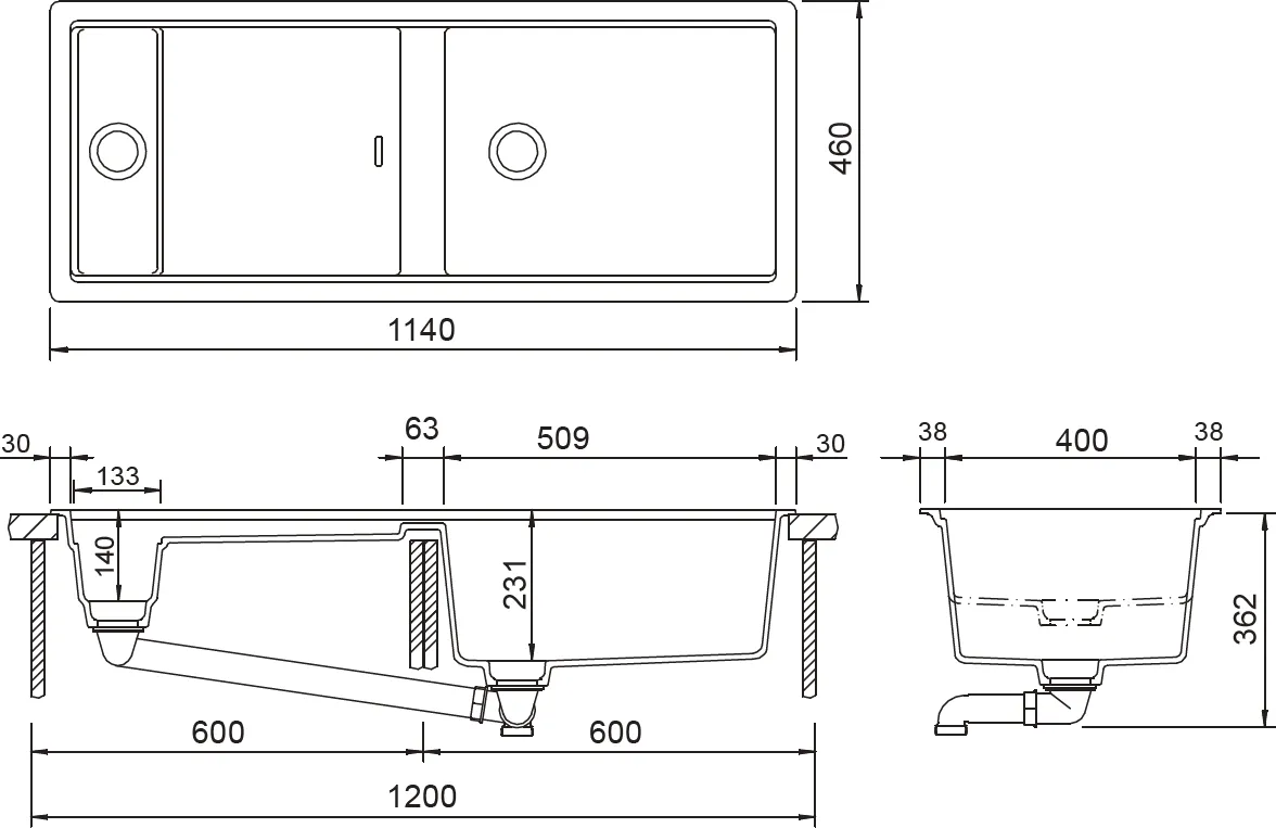 Obrázek Dřez PREPSTATION D-150 NIGHT Spodní uložení