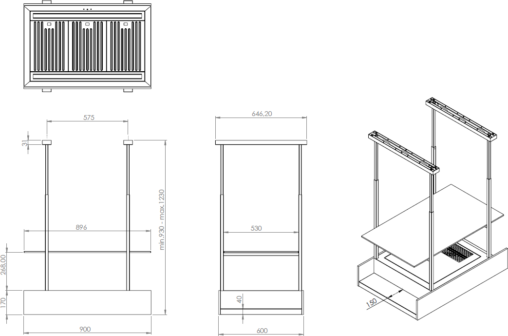 Obrázek Odsavač ostrůvkový MINIMAL 1.90 Black CDW901C