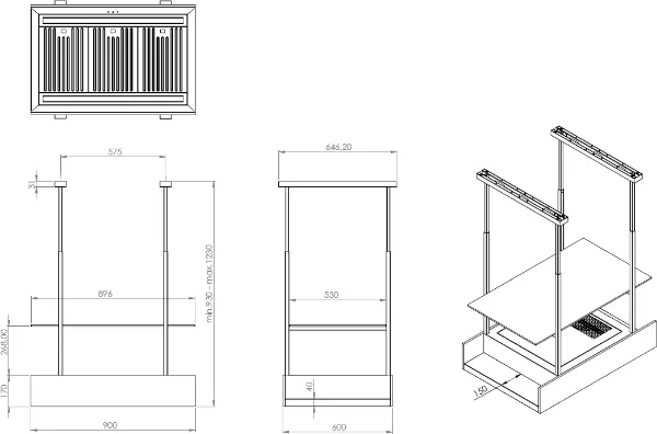 Obrázek Odsavač ostrůvkový MINIMAL 1.90 Black CDW901C