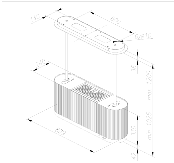 Obrázek Odsavač ostrůvkový MONO W Black CDW9001B