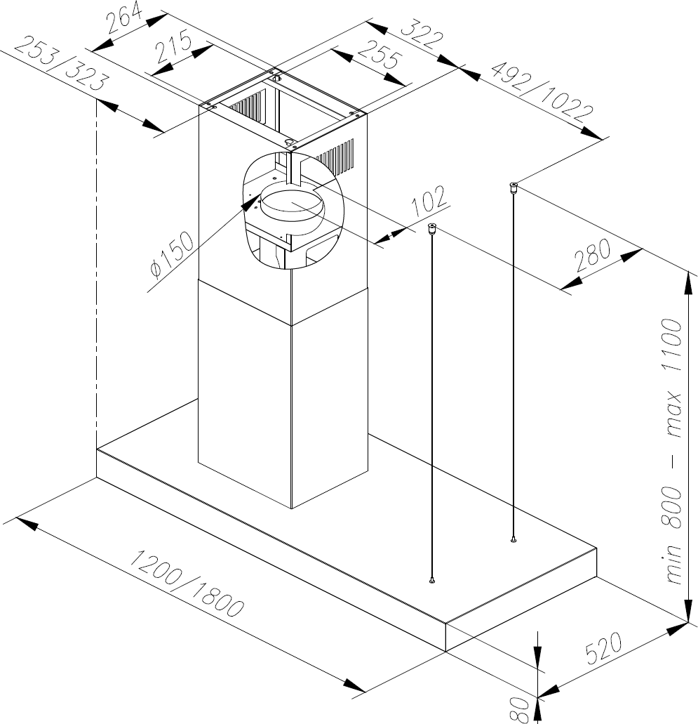 Obrázek Odsavač ostrůvkový MINIMAL 2.120 Black CDW1202C+U