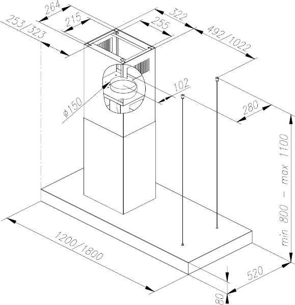 Obrázek Odsavač ostrůvkový MINIMAL 2.120 Black CDW1202C+U