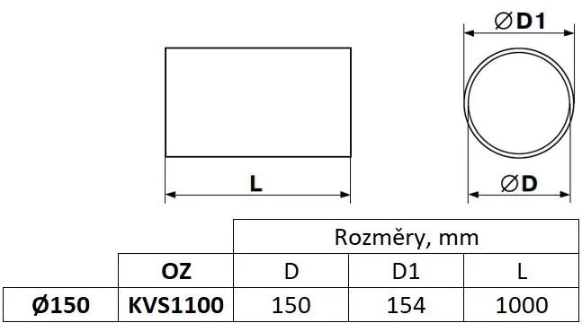 Obrázek Kanál kulatý fi 150 mm, délka 1,0 m bílý