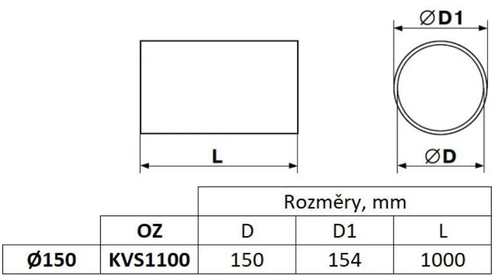 Obrázek Kanál kulatý fi 150 mm, délka 1,0 m bílý