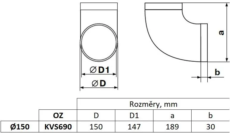 Obrázek Kulaté koleno fi 150 mm, 90°, bílé