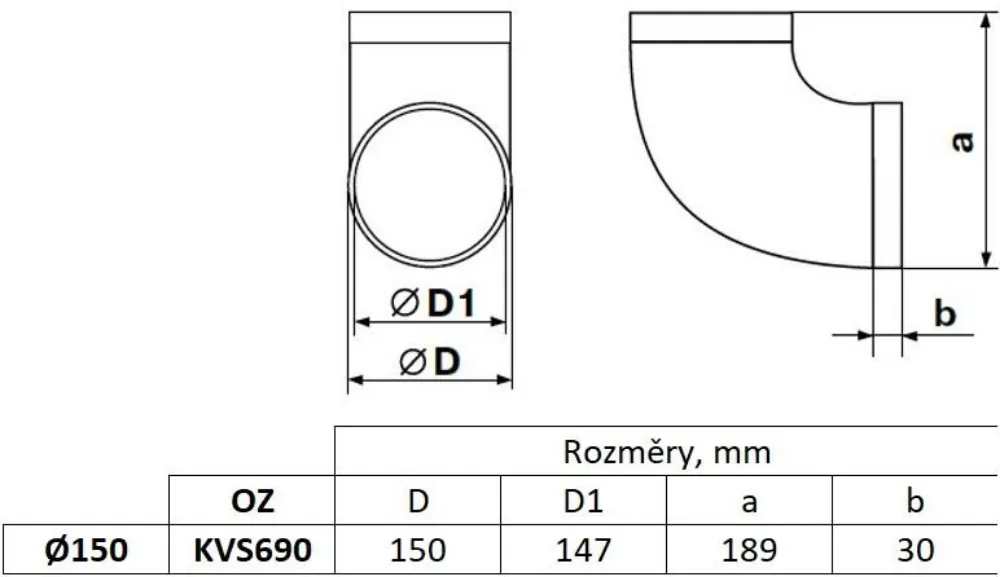 Obrázek Kulaté koleno fi 150 mm, 90°, bílé