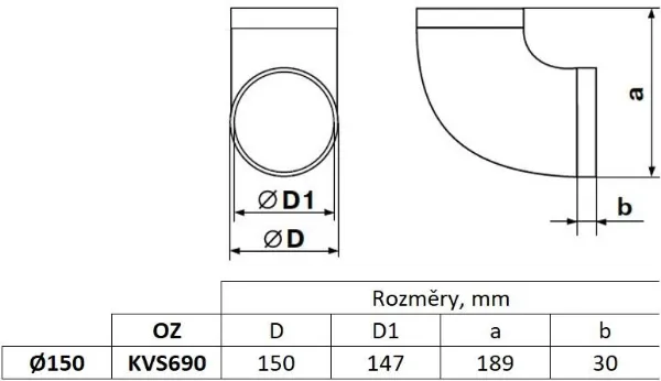 Obrázek Kulaté koleno fi 150 mm, 90°, bílé