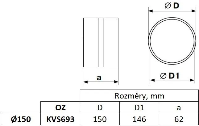 Obrázek Spojka, kanál kulatý fi 150 mm