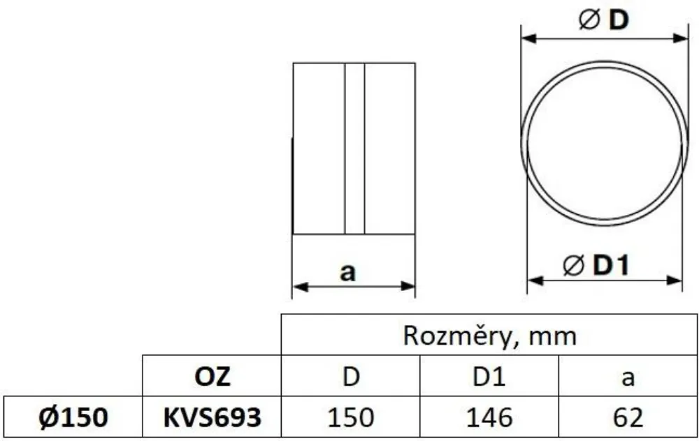 Obrázek Spojka, kanál kulatý fi 150 mm