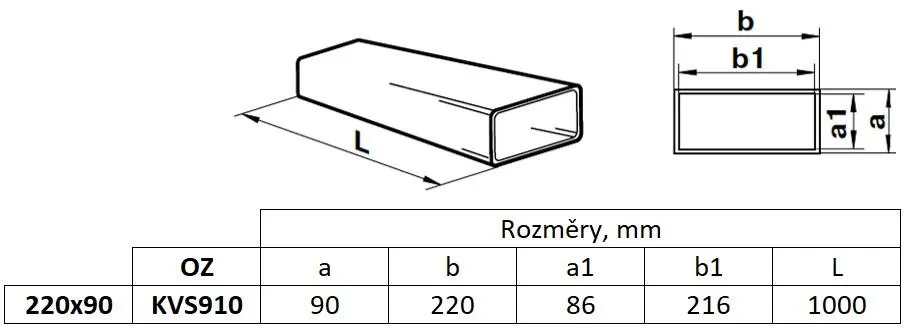 Obrázek Kanál plochý 220x90 mm, délka 1,0 m, bílý
