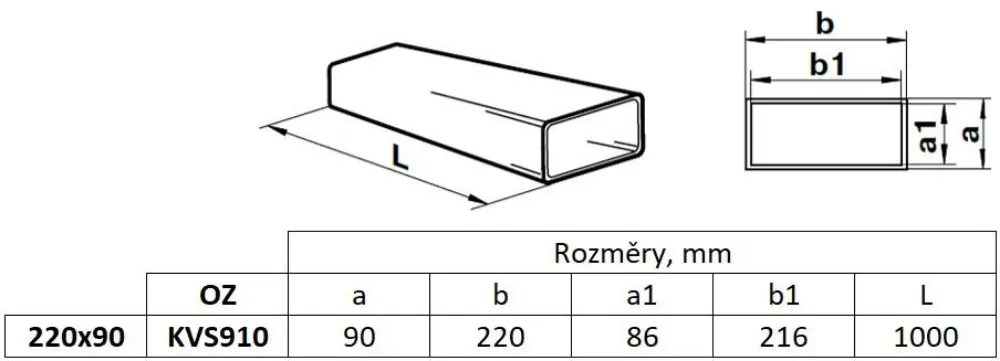 Obrázek Kanál plochý 220x90 mm, délka 1,0 m, bílý