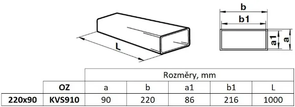 Obrázek Kanál plochý 220x90 mm, délka 1,0 m, bílý