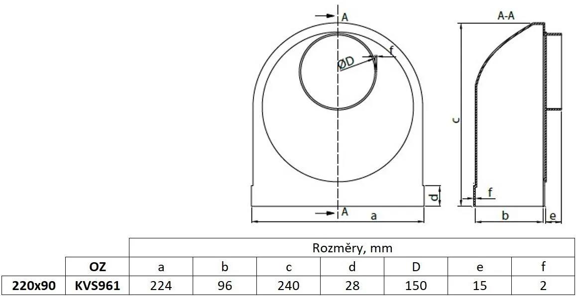 Obrázek Spojovací koleno, redukce, kanál plochý 220x90/fi 150 mm, bílé