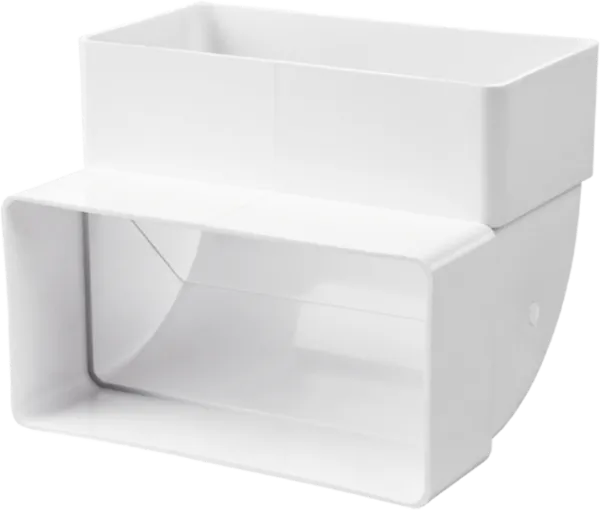 Svislé koleno, kanál plochý 220x90 mm, 90°, bílé