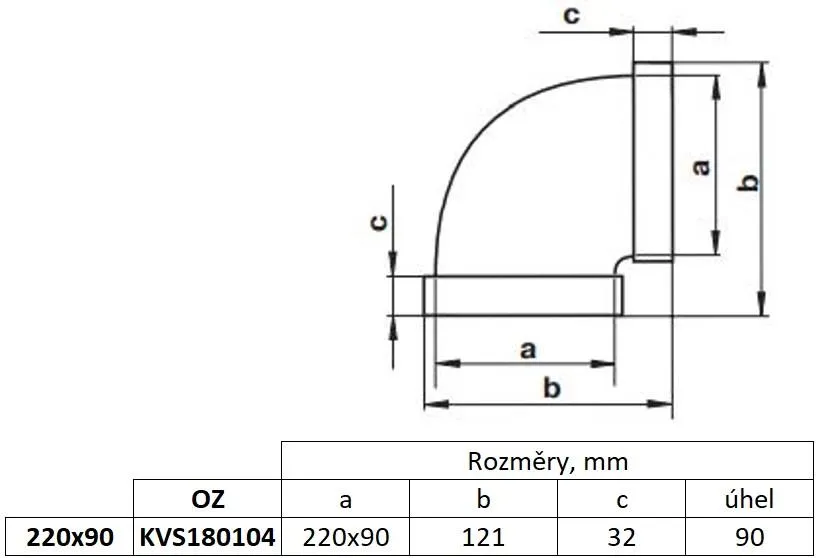 Obrázek Svislé koleno, kanál plochý 220x90 mm, 90°, bílé