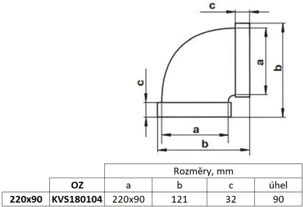 Obrázek Svislé koleno, kanál plochý 220x90 mm, 90°, bílé