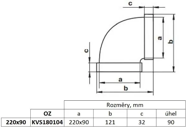 Obrázek Svislé koleno, kanál plochý 220x90 mm, 90°, bílé