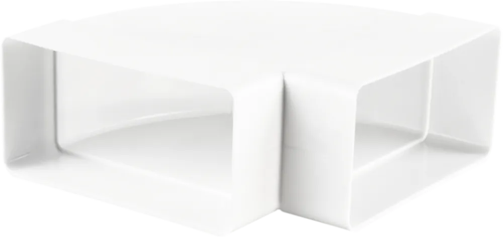 Vodorovné koleno, kanál plochý 220x90 mm, 90°, bílé