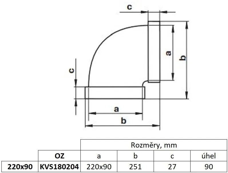 Obrázek Vodorovné koleno, kanál plochý 220x90 mm, 90°, bílé