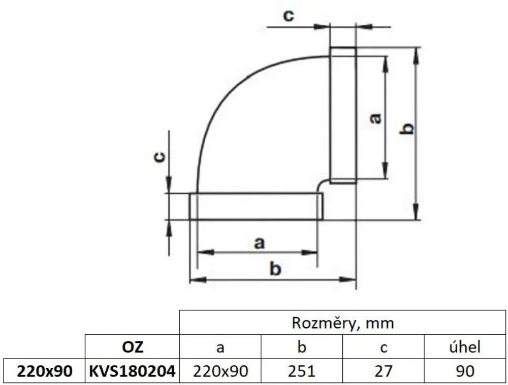 Obrázek Vodorovné koleno, kanál plochý 220x90 mm, 90°, bílé