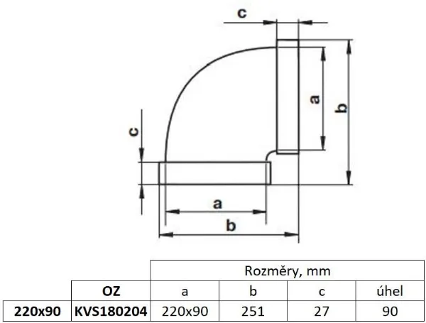 Obrázek Vodorovné koleno, kanál plochý 220x90 mm, 90°, bílé