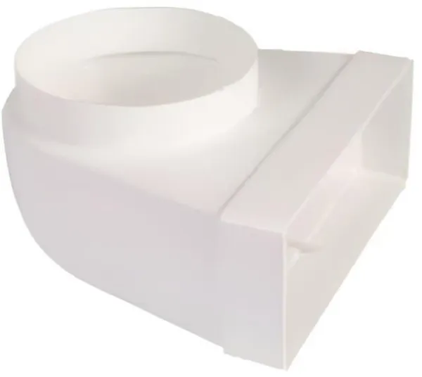 Spojovací koleno, redukce, kanál plochý 220x90/fi 150 mm, bílé