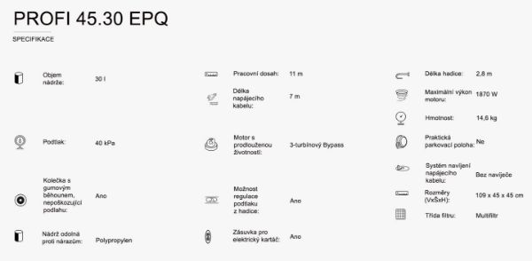 Obrázek VYSAVAČ PRŮMYSLOVÝ PROFI 45.30 EPQ