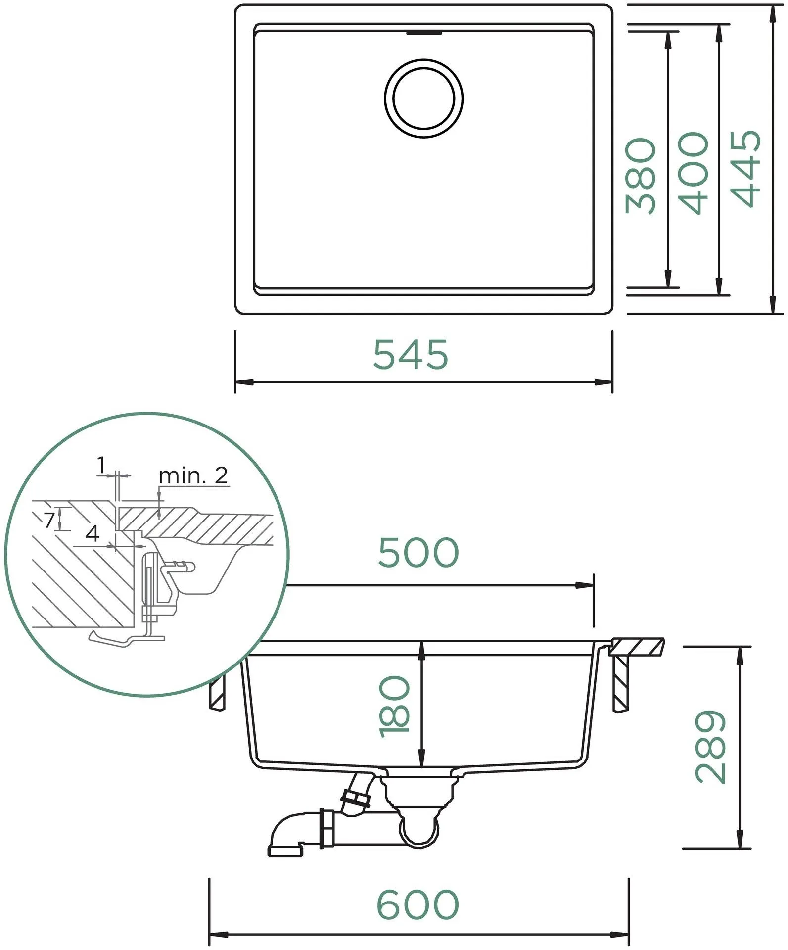 Obrázek Dřez KIRUNA N-100L AllBlack Night Uložení do roviny
