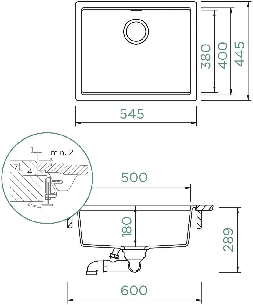 Obrázek Dřez KIRUNA N-100L AllBlack Night Uložení do roviny