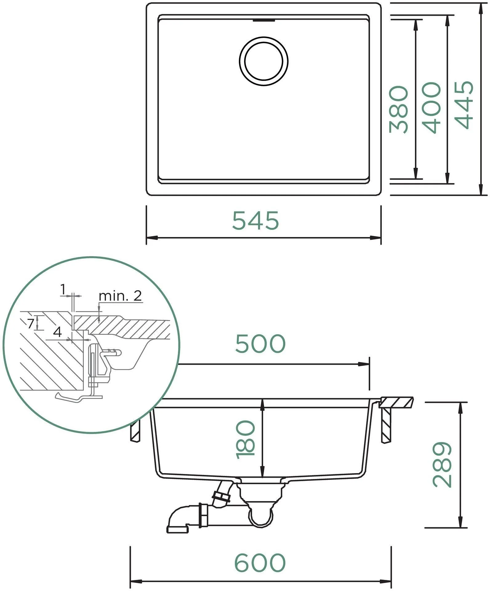 Obrázek Dřez KIRUNA N-100L Dusk Uložení do roviny