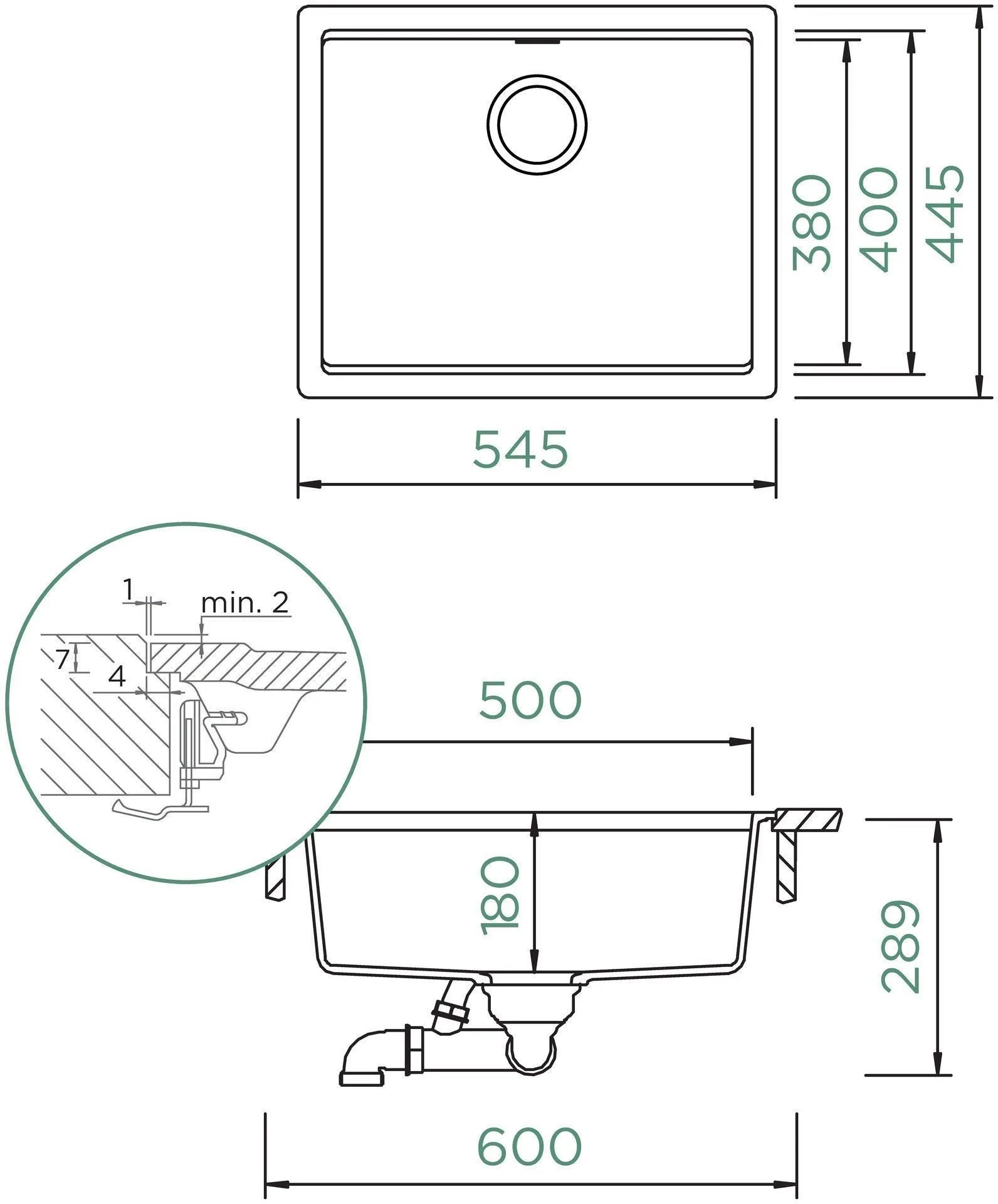 Obrázek Dřez KIRUNA N-100L Ivy Uložení do roviny