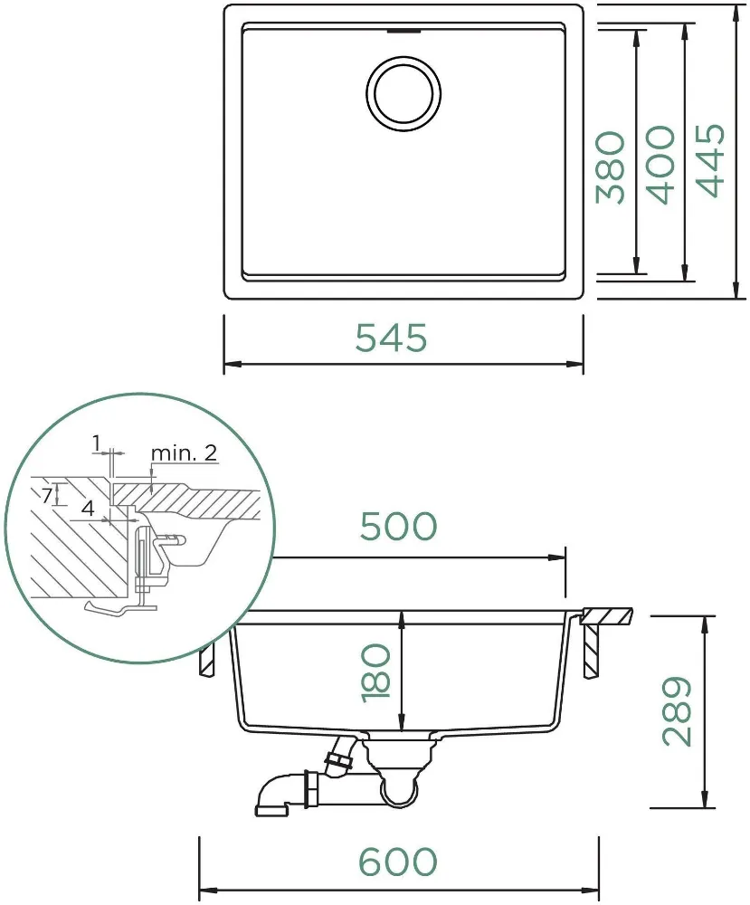Obrázek Dřez KIRUNA N-100L Twilight Uložení do roviny