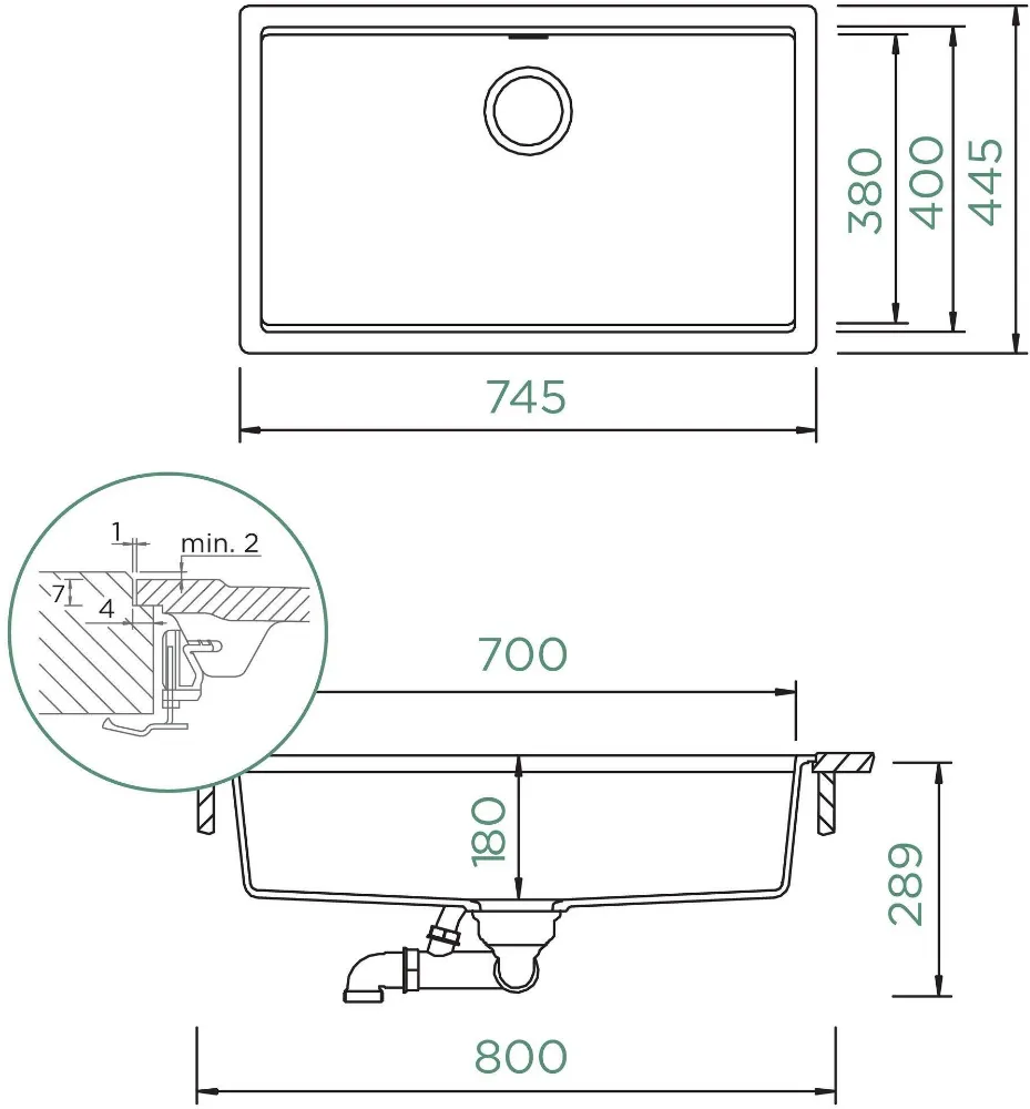 Obrázek Dřez KIRUNA N-100XL Ivy Uložení do roviny